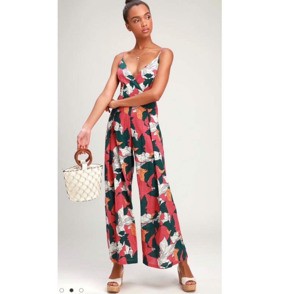 Isla Mujeres Pink Tropical Print Tie-Back Jumpsuit